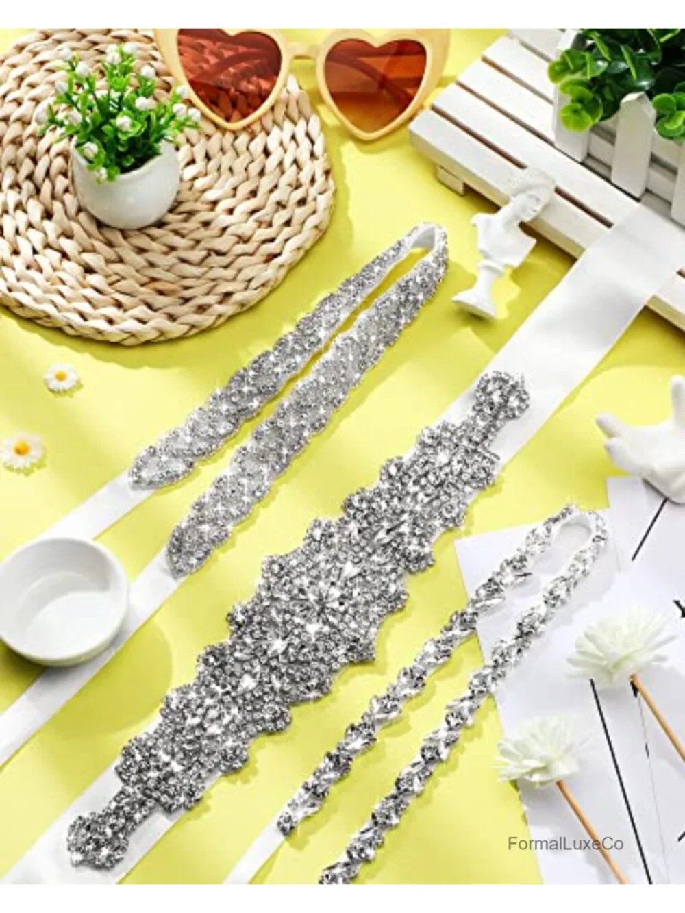 Rhinestone Bridal Wedding Sash Belts Set of 3 Crystal Belts for Formal Evening